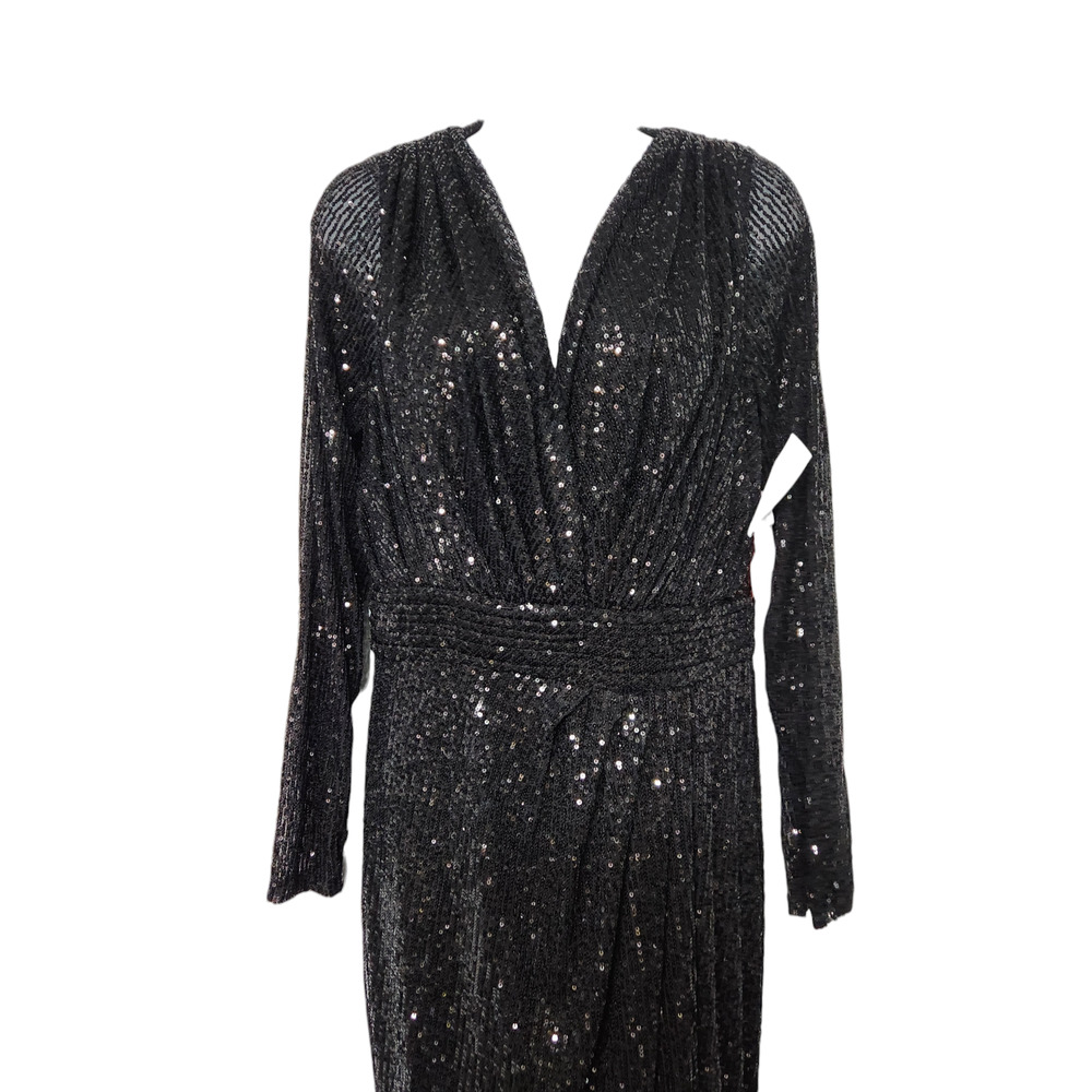 IEENA for MacDuggal SEQUINED LONG SLEEVED BLACK EVENING GOWN 10 - Picture 7 of 9